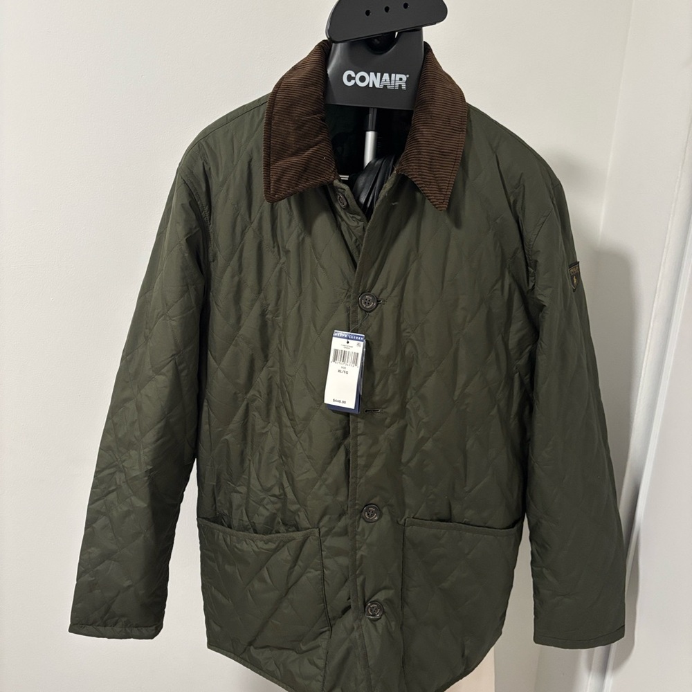 Ralph Lauren Olive Quilted Jacket with Brown Collar